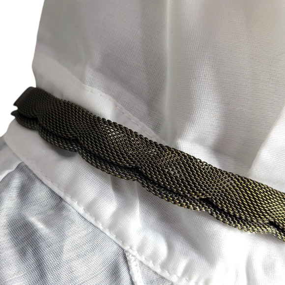 Mesh Scalloped Necklace Brown Brass Tone Choker Statement Fishnet Woven Collar - Picture 12 of 16